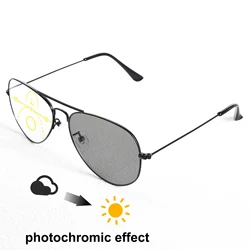 Stylish Large - Frame Aviator Photochromic Multifocal Reading Glasses - Clear Vision & Comfort for Men and Women (Black)