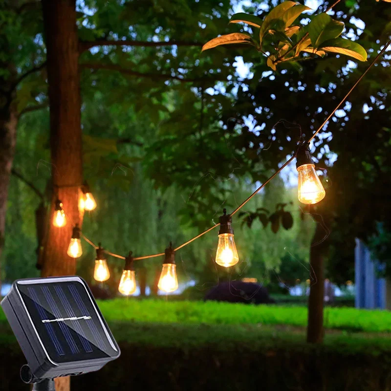 LED Solar String Lights IP65 Waterproof Outdoor Christmas Decoration Bulb Retro Holiday Garland Garden Furniture Fairy Lamp