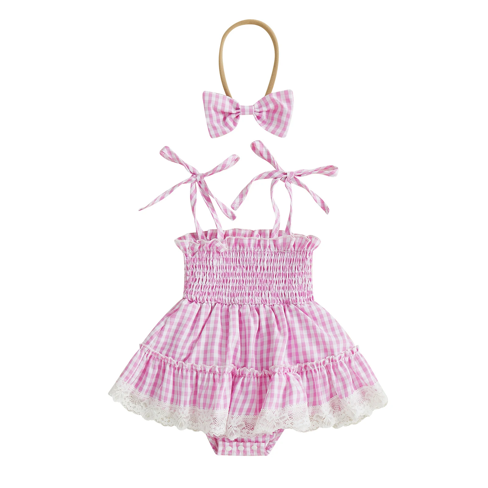 Toddler Girl Floral Ruffle Sleeveless Romper Dress with Matching Bow Headband Set for Summer Outfits 2 Pcs Cute and Stylish