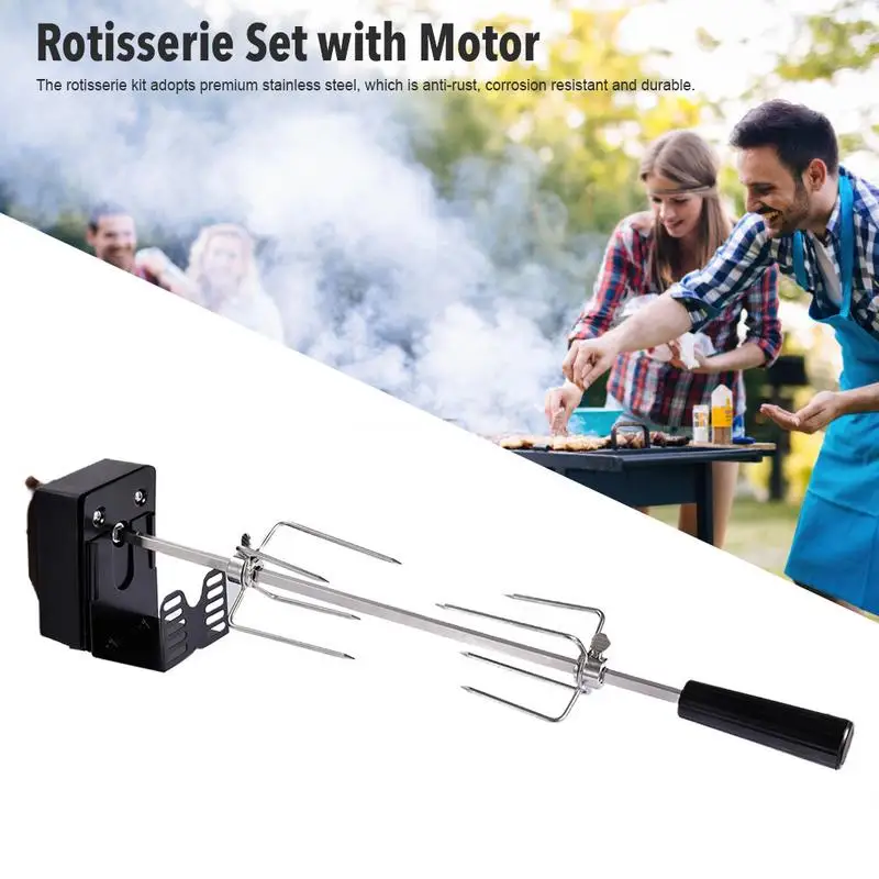 Multiuse Automatic Stainless Steel Rotisserie Kit BBQ Grill Rotisserie Set With Motor Outdoor Spit Roaster Rod For Campe Cooking