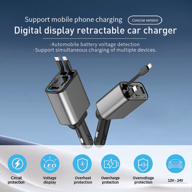 5 IN 1 Car Charger USB C Cable For IPhone Huawei Samsung With Ambient Lighting C