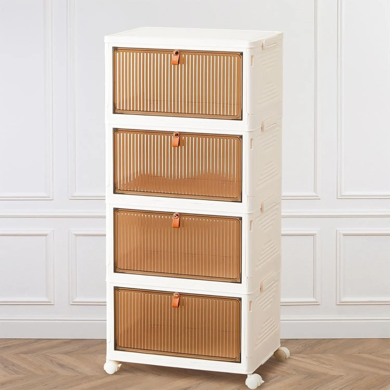 Stackable Plastic Storage Bins with Lid,Foldable Organizers and Storage with Magnetic Doors and Lockable Wheels 2