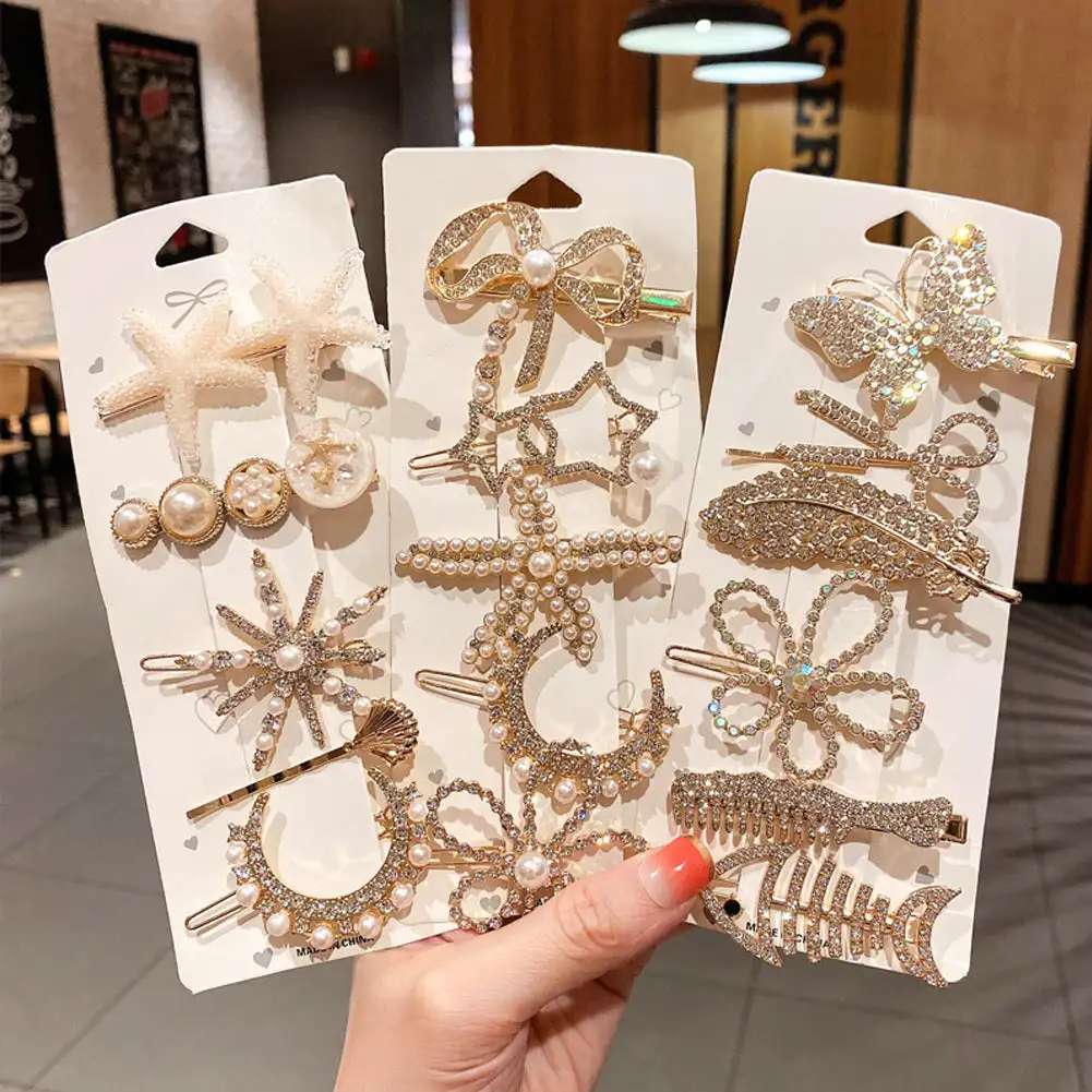 Perle Haars pange Set für Frauen koreanische Haarnadel geometrische Kristall Seestern Stern Mond Schmetterling Haar Haars pangen Haarschmuck