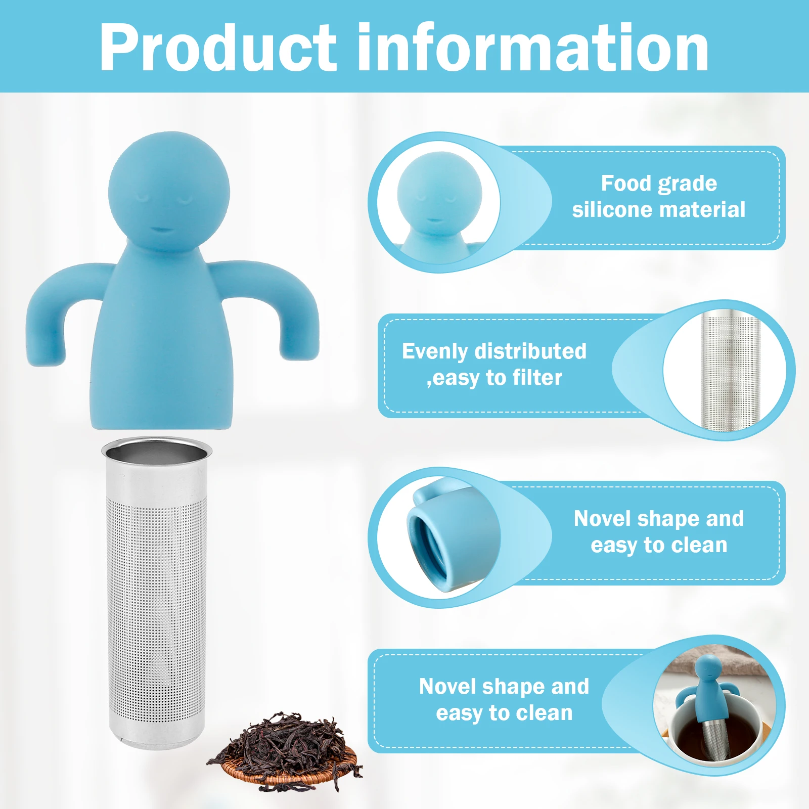 4Pcs Tea Infuser Tea Strainer Ultra-Fine Mesh 304 Stainless Steel Filter Cute Steeper