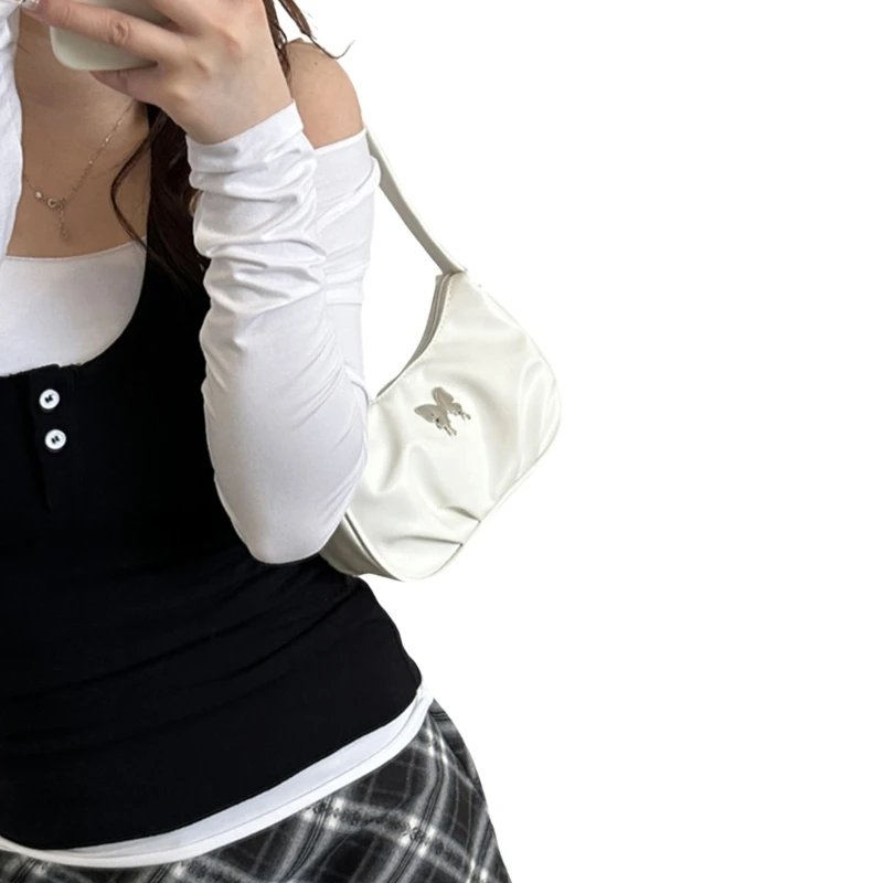 

Women Pleated Armpit Bag Butterfly Handbag PU Leather Shoulder Bag Underarm Bag