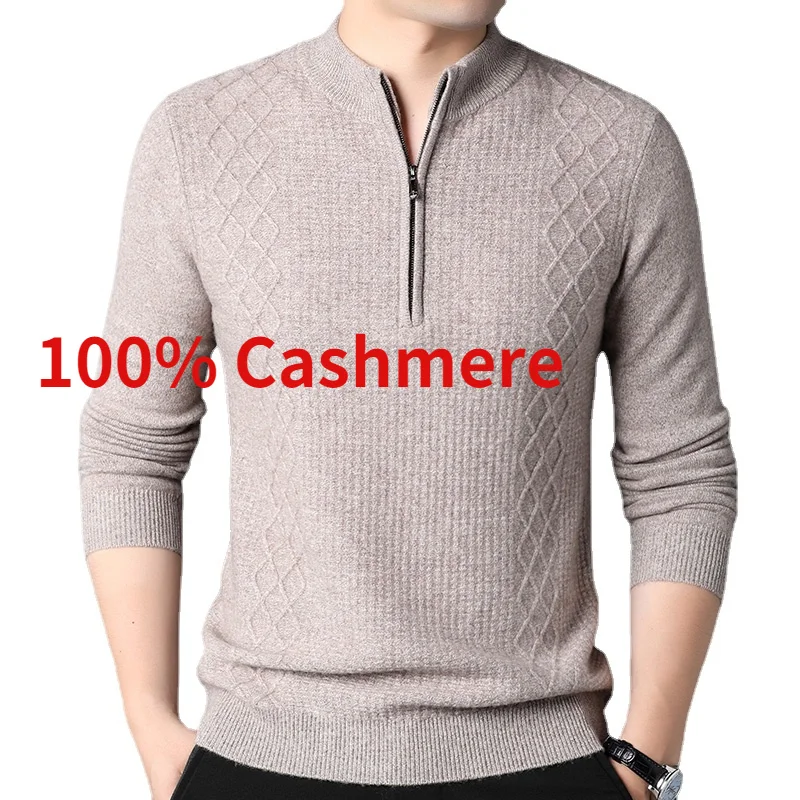 

Autumn New Arrival Fashion Quality Winter Men's Half High Zipper Collar Pullover Sweater 100% Cashmere Casual Size XS-6XL