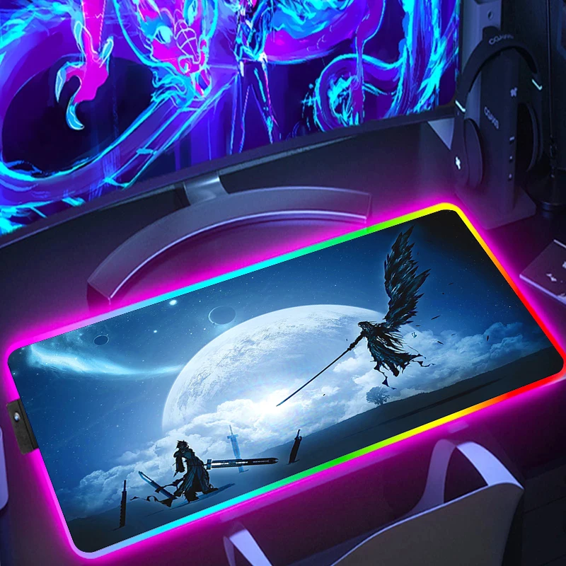 

RGB F-Final Fantasy Gaming Mouse Pad Large Desk Mat PC Gamer XXL Mousepad LED Luminous Mouses Mice Mats Colorful With Backlight