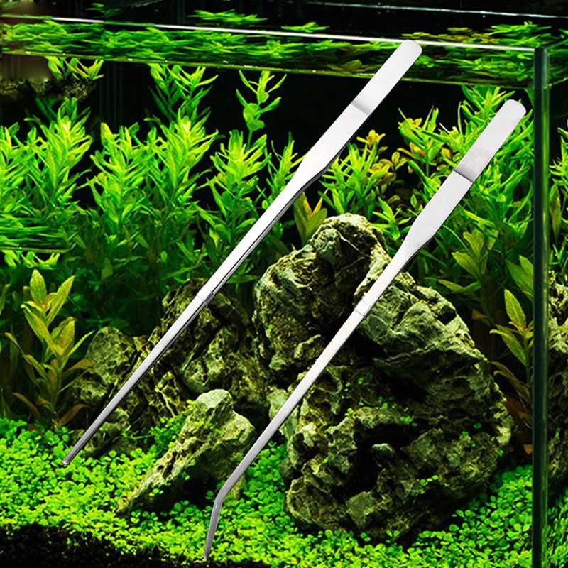 Aquarium Edelstahl Pinzette Gerade Gebogene Wasser Gras Wasserpflanzen Clip Zange Lange Pinzette Aquarium Reiniger Werkzeuge – Detail 2