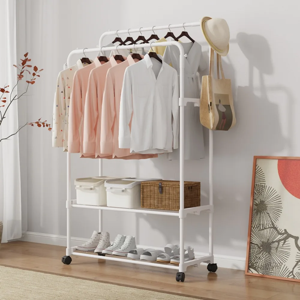 Double Pole Coat Rack Clothing Rack Stand Shoe And Hat Integrated Shelf clothes rack shoe and hat racks