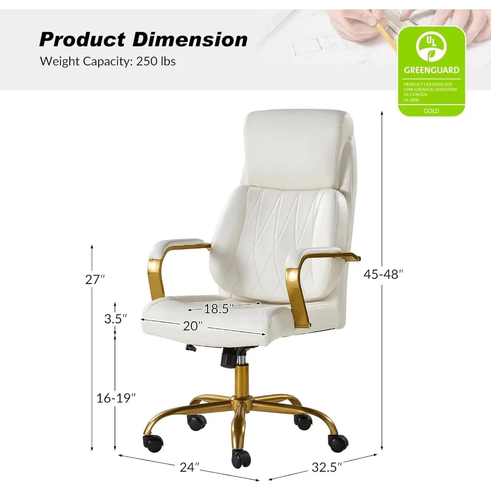 Executive Office Chair with Adjustable Lumbar Support, Leather Ergonomic Office Chair with Padded Armrests，Tilt and High Back 2