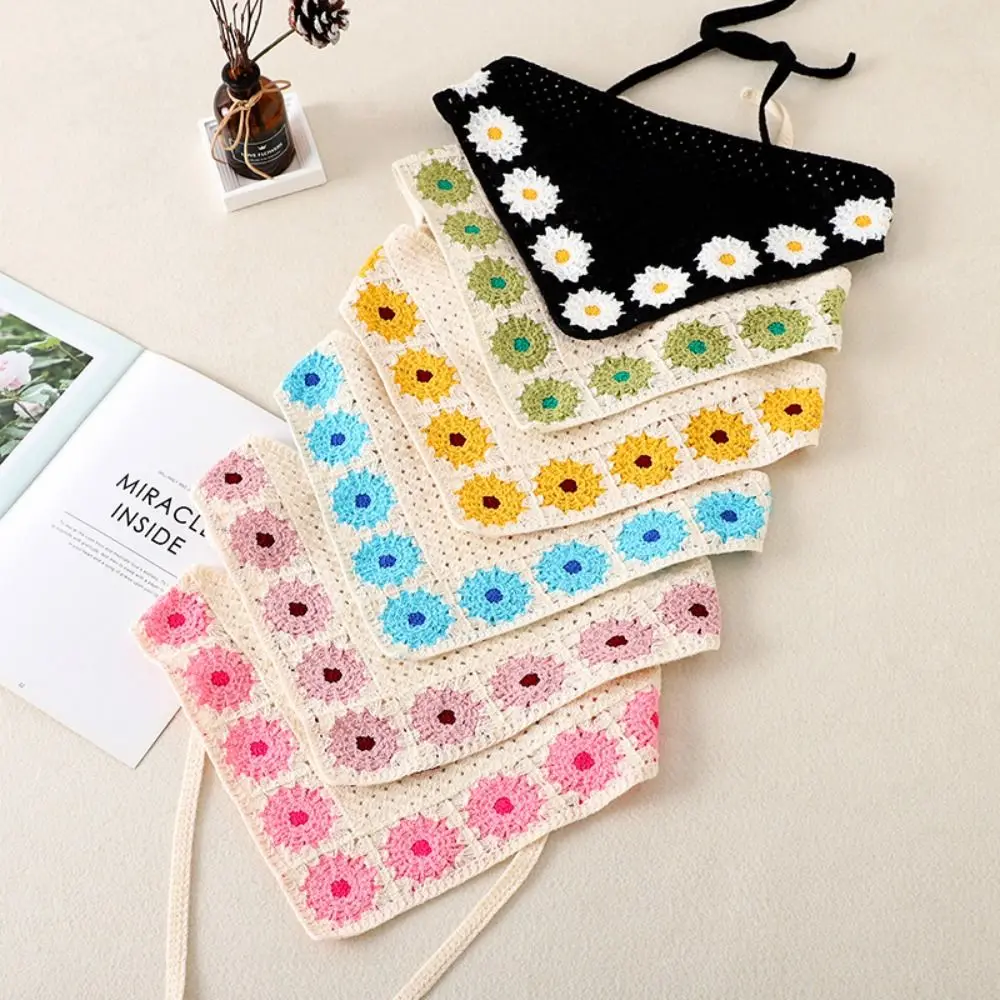 French Pastoral Style Crochet Headscarf Sweet Handmade Hollow Knitted Triangle Scarf Hairband 2