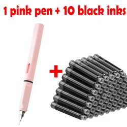 Elegant 11-Piece Fountain Pen Set with Replaceable Ink - 0.38mm (Pink Black)