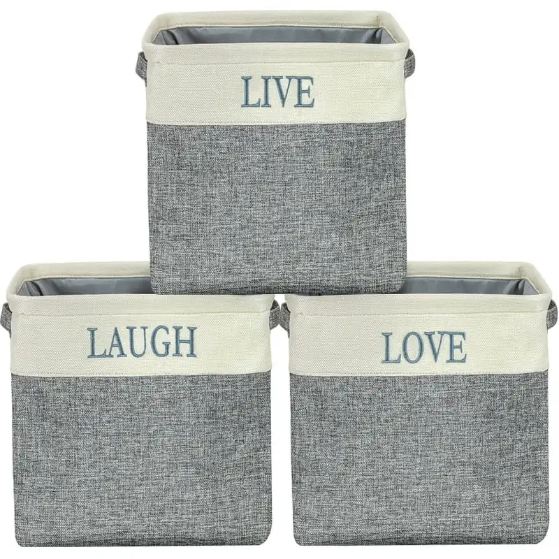 

Twill Storage Fabric Basket Set - 3 Pack, (Love, Live,Laugh) Wicker picnic basket with liner wooden Crates Rattan storage basket