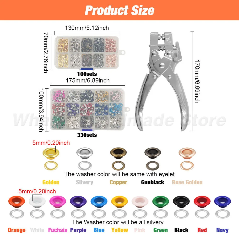 5mm Metal Eyelets Grommets Kit Installation Tools Punch Pliers Kit for Leathercraft Shoes Belts Bags Clothes