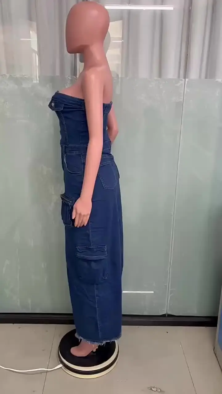 Mlaiscsr Off Shoulder Button 3D Pocket Blue Denim Dress
