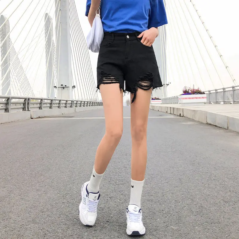 workout clothes for women Ripped Shorts Women Casual Summer Denim Shorts Y2K High Waist Cute Streetwear Korean Blue Gray White Black Shorts Distressed burberry shorts