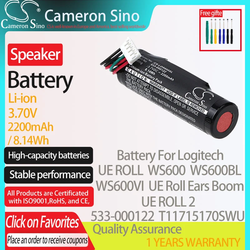 Batteria Cameronsino Per Logitech Ue Roll Ws600Bl Ws600Vi Ue Roll 2 Ue Roll Ears Boom Adatto A Logitech 533-000122 Batteria Per Altoparlanti