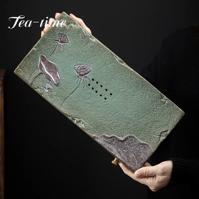 

Ailian Said Dry Pour Tea Tray Japanese Small Rectangular Stoneware Water Storage Tea Table Household Gilding Ceramic Tea Tray