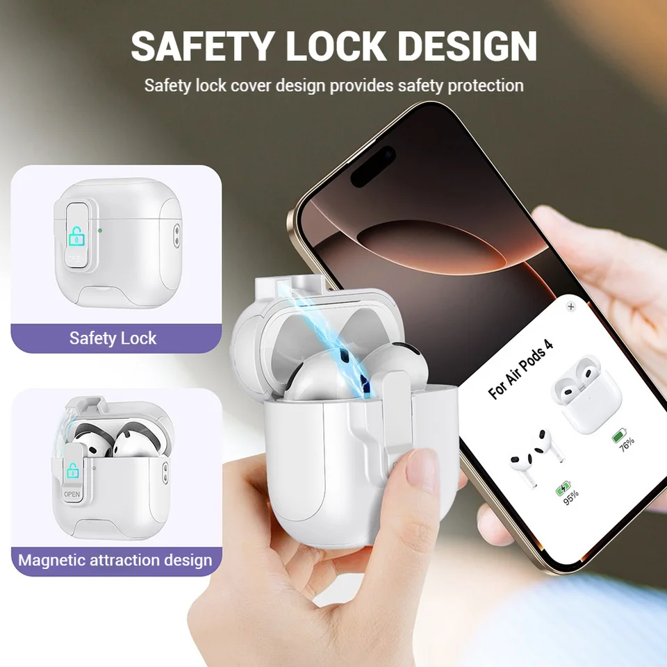 TiMOVO Custodia per AirPods Pro 3 (2025) con Chiusura di Sicurezza, Custodia Protettiva Rigida con Design Musicale per Apple AirPods Pro 3a Generazione, con Kit di Pulizia e Portachiavi, Nero