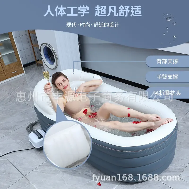 600W SPA Inflatable Bathtub with Bubble Massage Cushion Folding Whirlpool Thickened and Elongated Version with Cushions PVC 3