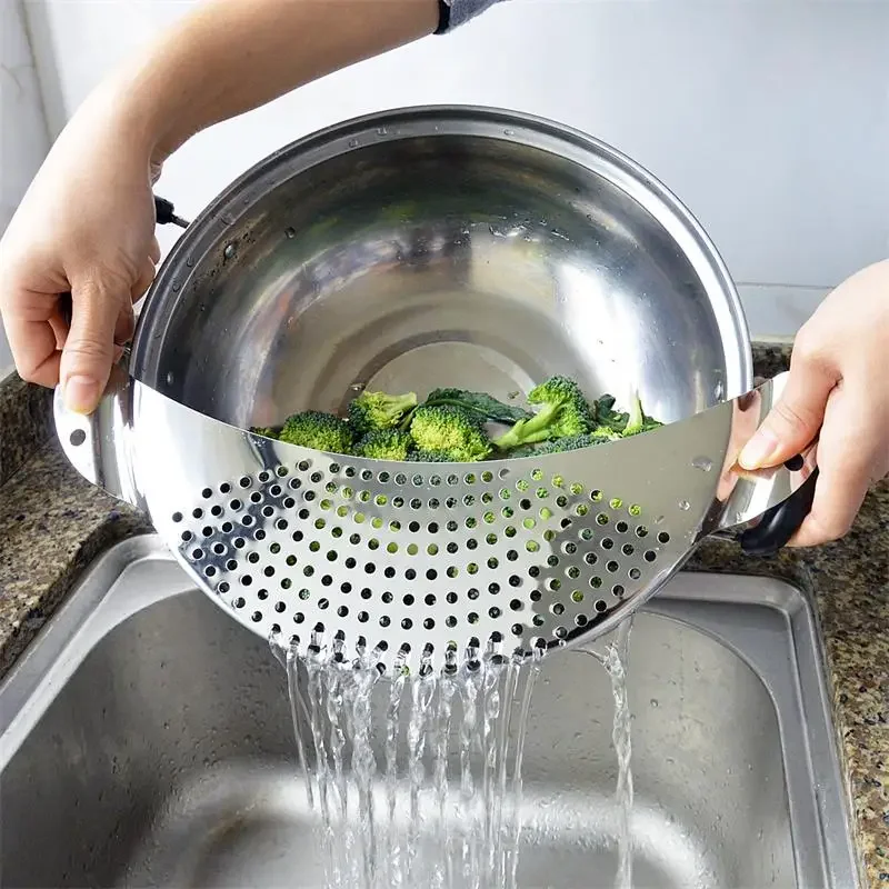 

1pc Stainless Steel Water Baffle Filter With Recessed Hand Grips For Home Kitchen Easy Vegetable Washing Water Baffle