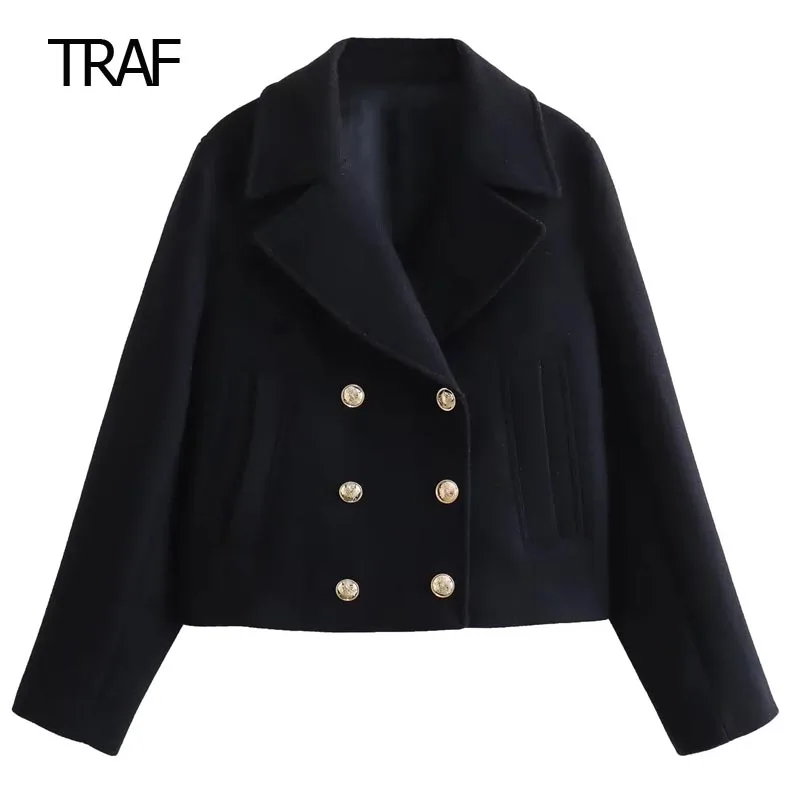 

TRAF Tweed Crop Coat Women's Jacket Demi-Season Bomber Long Sleeve Jacket Autumn Winter Outwear Elegant Coats For Women Luxury