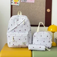 Youth Polka Dot Strawberry Print Three Piece Backpack Set Lightweight Multifunctional Slanted Zipper Backpack Campus Outdoor 1