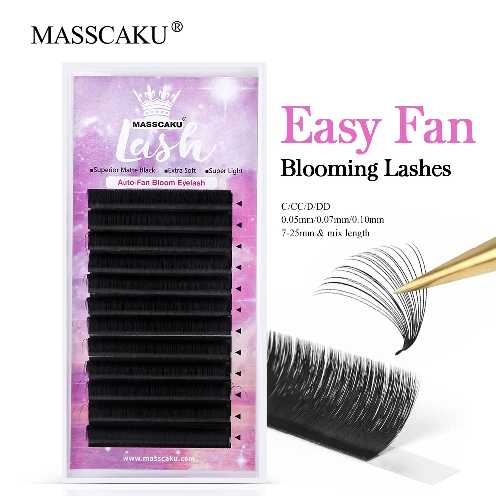 

MASSCAKU High Quality Automatic Flowering Volume Eyelash Fast Blooming Handmade Mink Lashes Soft and Natural Silk Lash Extension