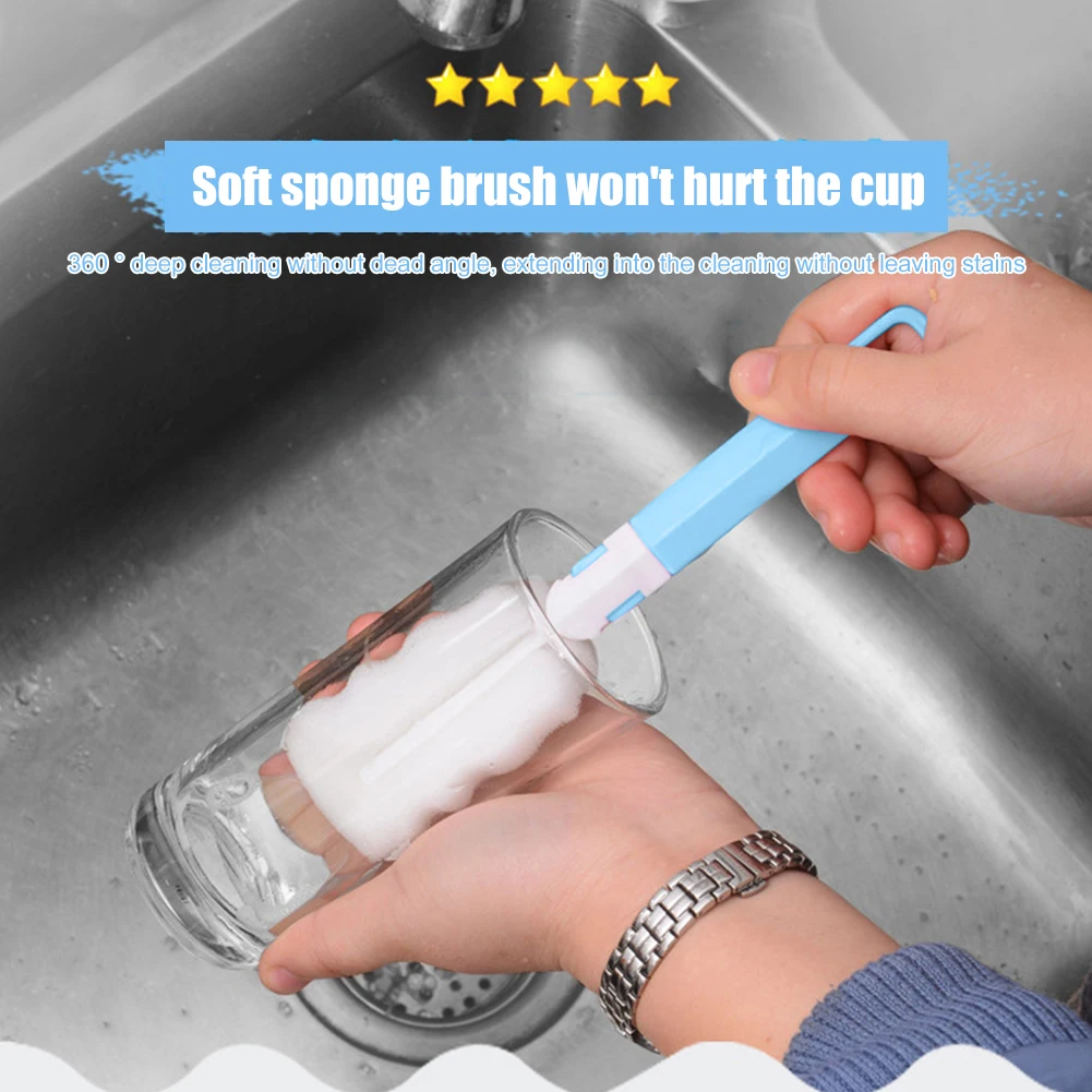 Baby Bottle Brush Sponge Brush Home Cleaning Long Handle Cup Brush Detachable Glass Pot Washing Brush Kitchen Cleaning Tool