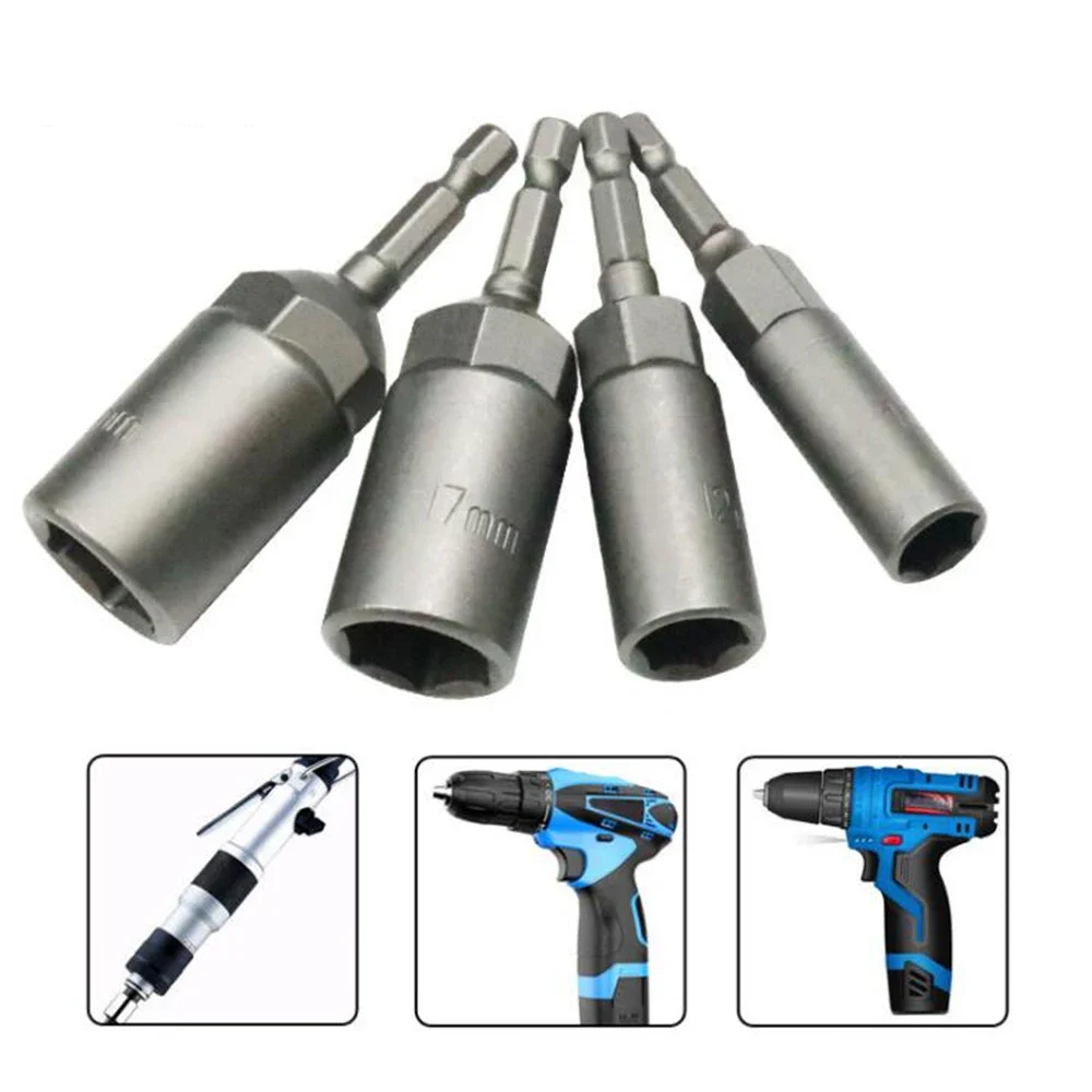 80mm Deepen Power Nut Driver Drill Bit Set 5.5-19MM Impact Socket Adapter for Power Tools 6.35MM Hex Shank 5/10/15Pcs nut driver drill bit set