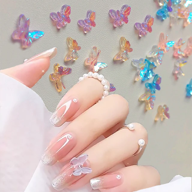 Pink Nail Rhinestone Butterfly  Rhinestones Butterfly Nail Art - 10pcs  Pink/clear - Aliexpress