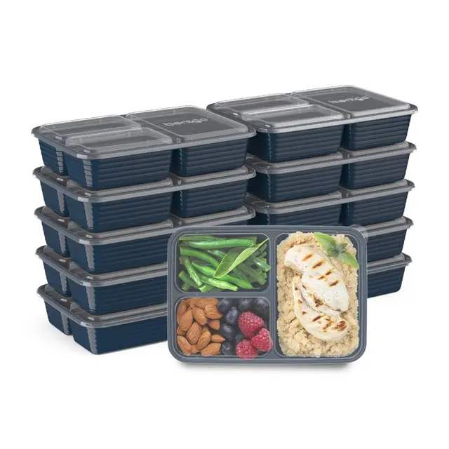 10/20pcs Disposable Meal Prep Containers 3-Compartment Food