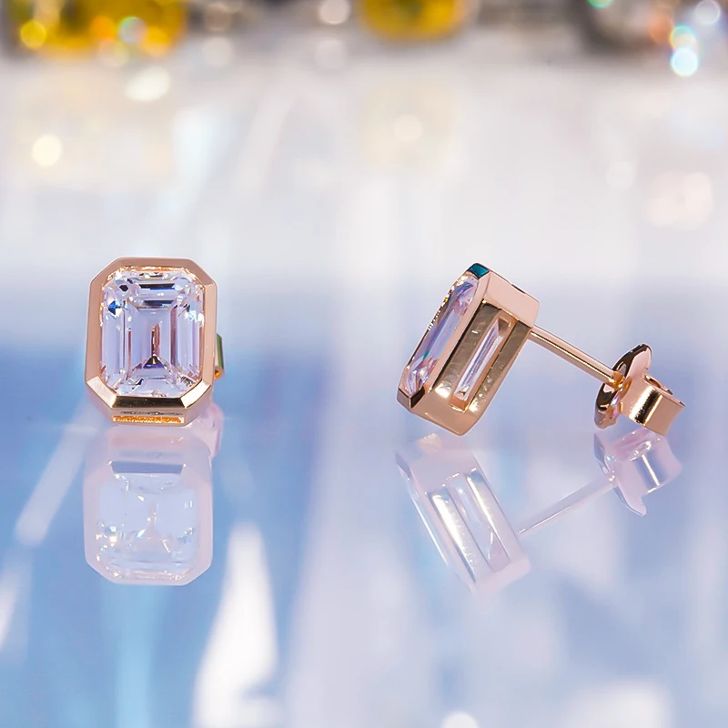 

New Trendy Zircon Studs Earrings 925 Sterling Silver with Au750 Plated Ear Studs Fine Jewelry for Women Party Rose Gold Earrings