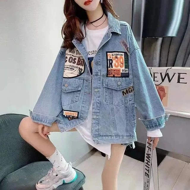 Harajuku Gradient Denim Coat Pink Yellow Blue Women Casual Short Cowboy  Outerwear Spring Autumn Lapel Long Sleeve Jeans Jacket - Denim Coat -  AliExpress