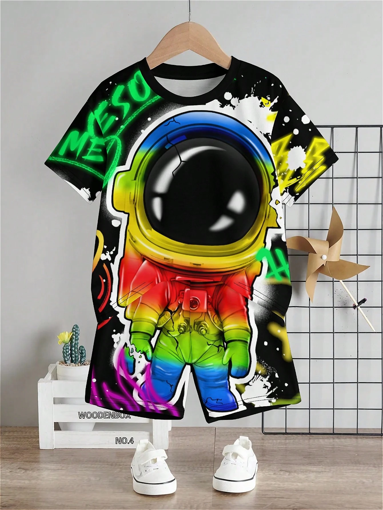 Boys Clothing Set Summer Little Boy Cartoon Print Short-sleeved T-shirt and Shorts