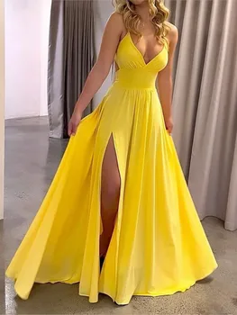 Women Sexy Spaghetti Strap V Neck Dresses Hollow Out Sleeveless Side Split Evening Dress Elegant Solid High Waist Pleat Vestidos 1