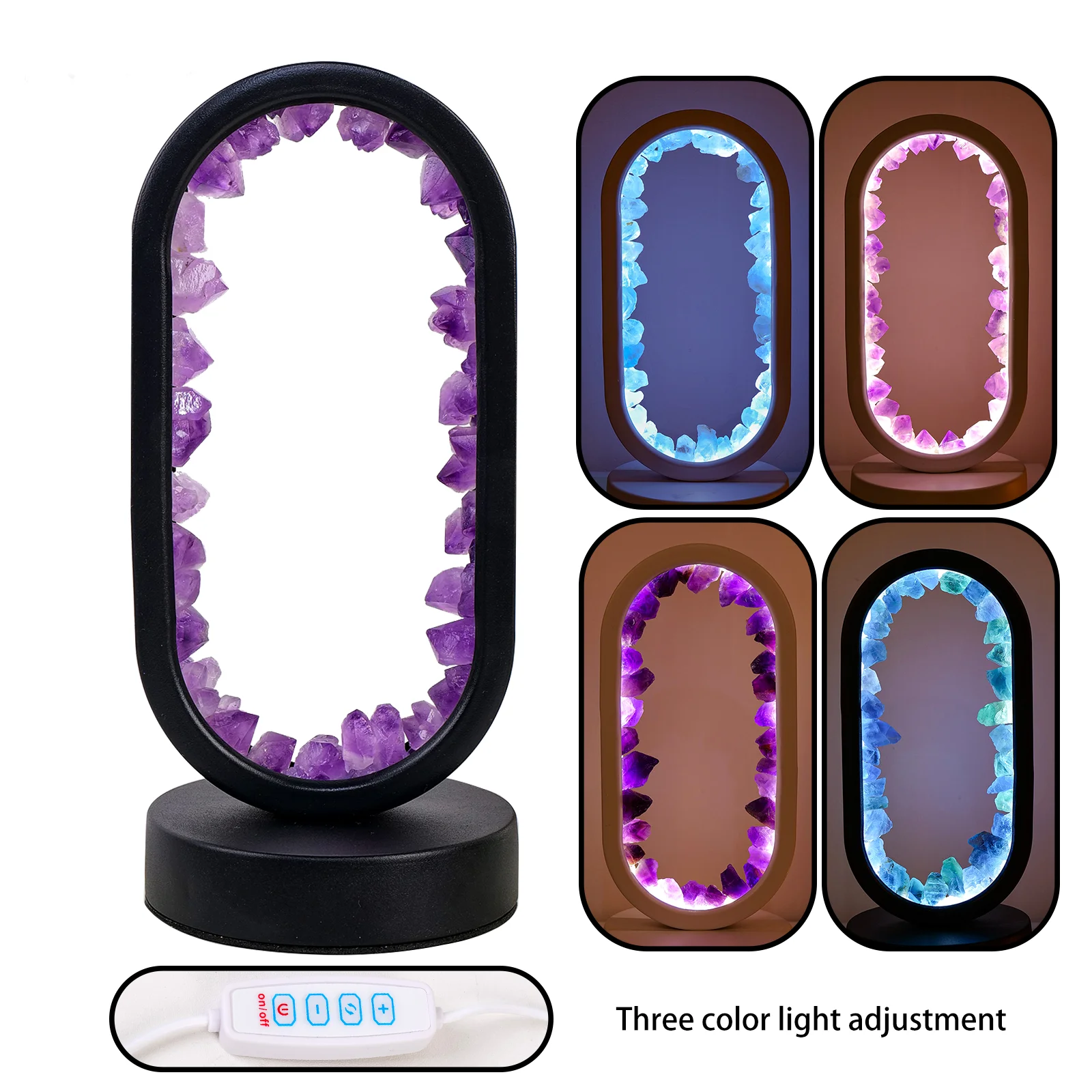 1PC Led Bedside Lamp Natural Quartz Amethyst Flowers Raw Stone Crystal Lamp Soothing Night Light For Bedroom And Desk