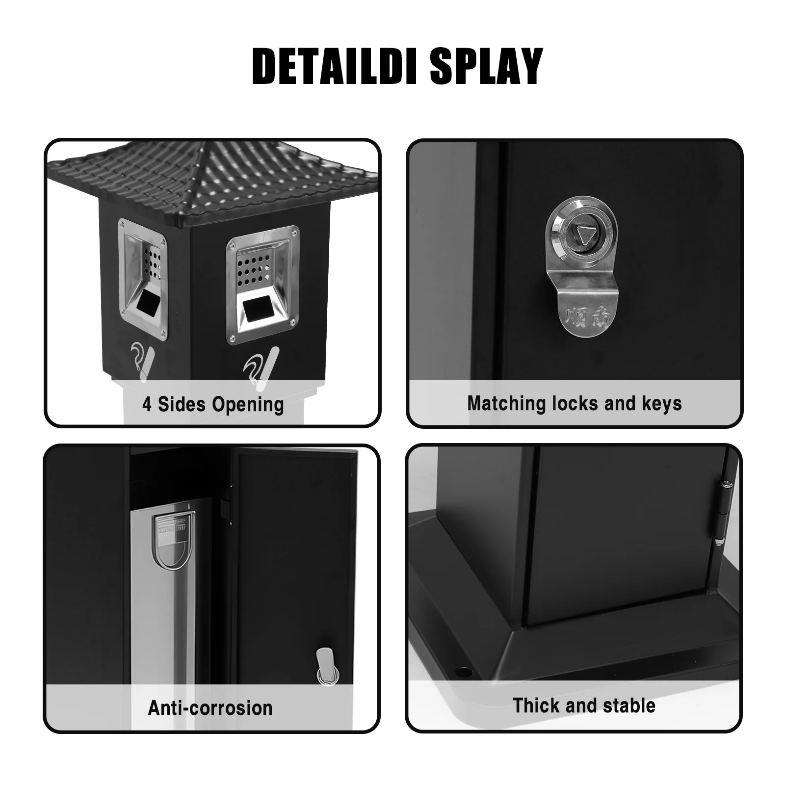 Standing Cigarette Butt Container Corrosion Resistant Trash Receptacle Bin Outdoor Trash Can with Lock for Office Patio Backyard