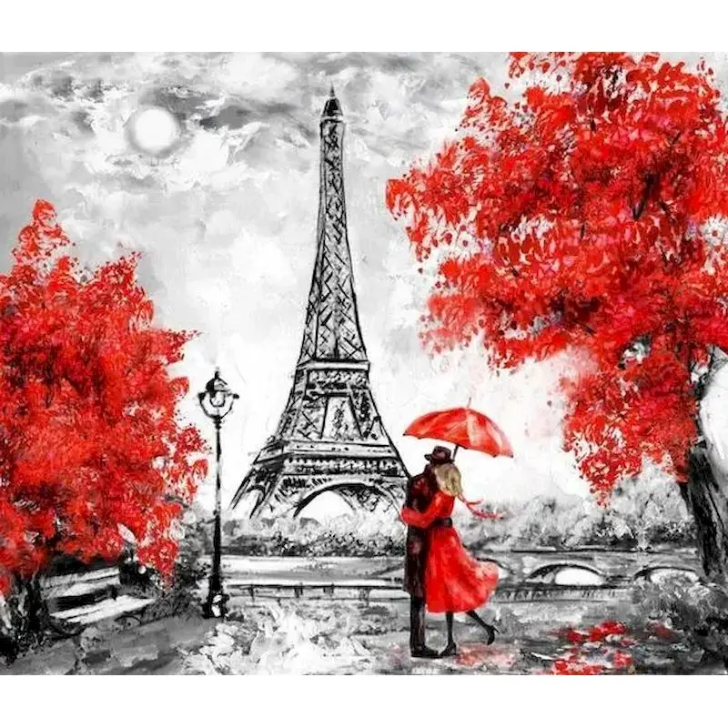 キャンバスにエッフェル塔を描いた風景画手作りのギフトDIY写真