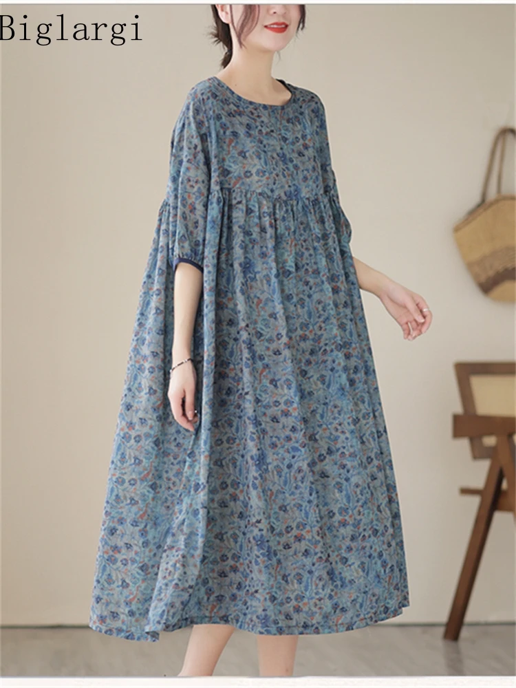 Oversized-Summer-Vintage-Loose-Big-Size-Women-Cotton-Floral-Dress ...