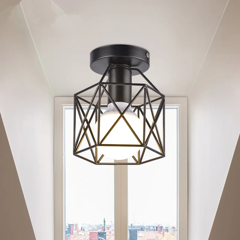 Modern Nordic Black Wrought Iron E27 Led Ceiling Lights For kitchen Living Room Bedroom Study Balcony Restaurant Cafe Hotel