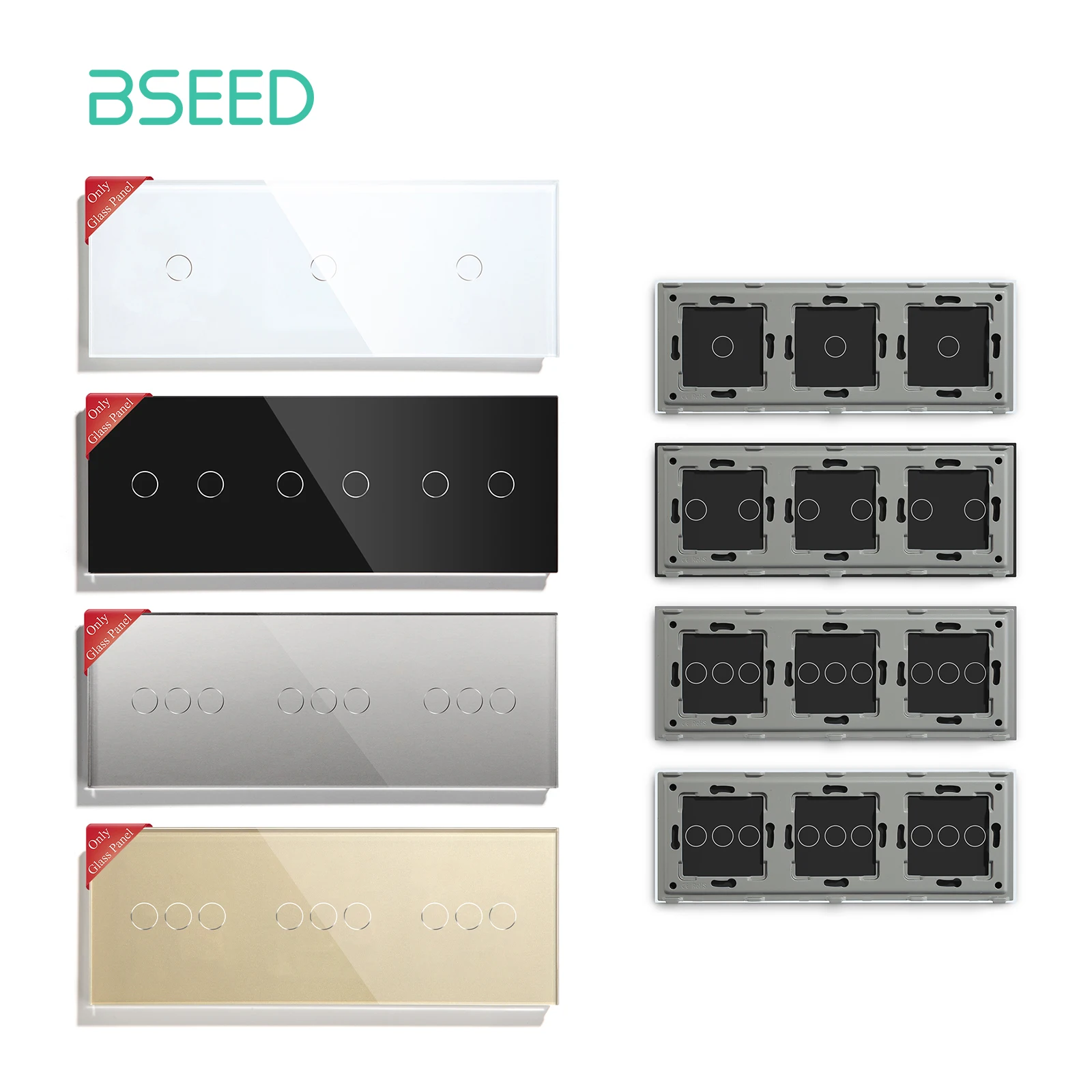 BSEED 금속 프레임 터치 스크린 패널, EU 표준 228mm 크리스탈 유리 패널, 화이트 블랙 골든 스위치 기능 없음, 3, 6, 9 갱
