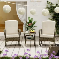 3 Pieces Patio Conversation Set, Outdoor Rocking Chair, Wicker Bistro Set, Outdoor Furniture with Porch Chairs and Coffee Table 2