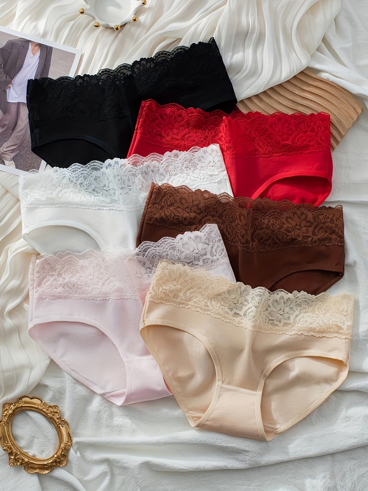 6-piece pure cotton lace-trimmed briefs for women, cotton comfortable and non-clogging women's underwear