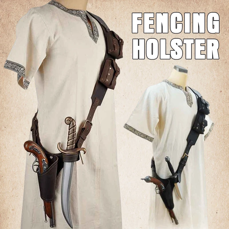 

Medieval Retro Men's Holster Scabbard Double Sword Protective Set Adjustable Larp Weapon Armor Warriror Knights Cosplay Prop