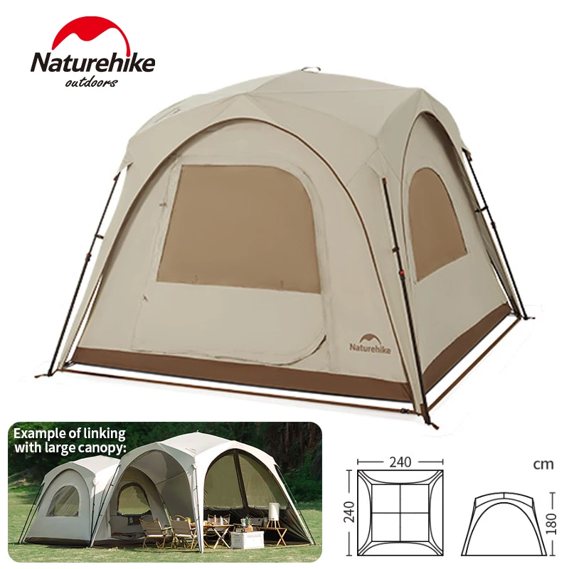 Naturehike Dome Tent with Canopy Waterproof Quick Opening Camping Outdoor Travel Family Silver Coated Sun Shelter Tent Sunscreen