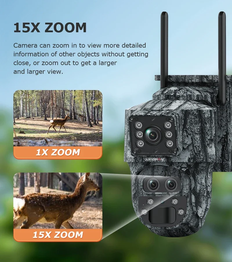 4G Solar Camera 12MP Dual Screen 15X Zoom WiFi Outdoor Hunting Camera Trail Cam