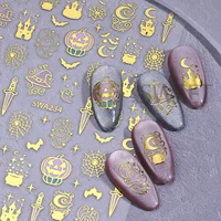 2 autocollants adhésifs 3D pour ongles, effet bronzant, thème Halloween (Château, Chapeau de Sorcier, Fantôme, Citrouille), pour manucure de fêtes 5