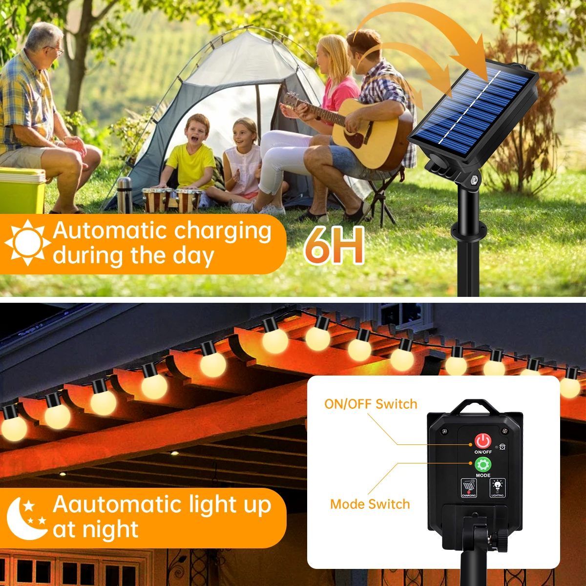 Solar string lights outdoor waterproof G40 globe patio lights with 20 shatterproof bulbs for yard party