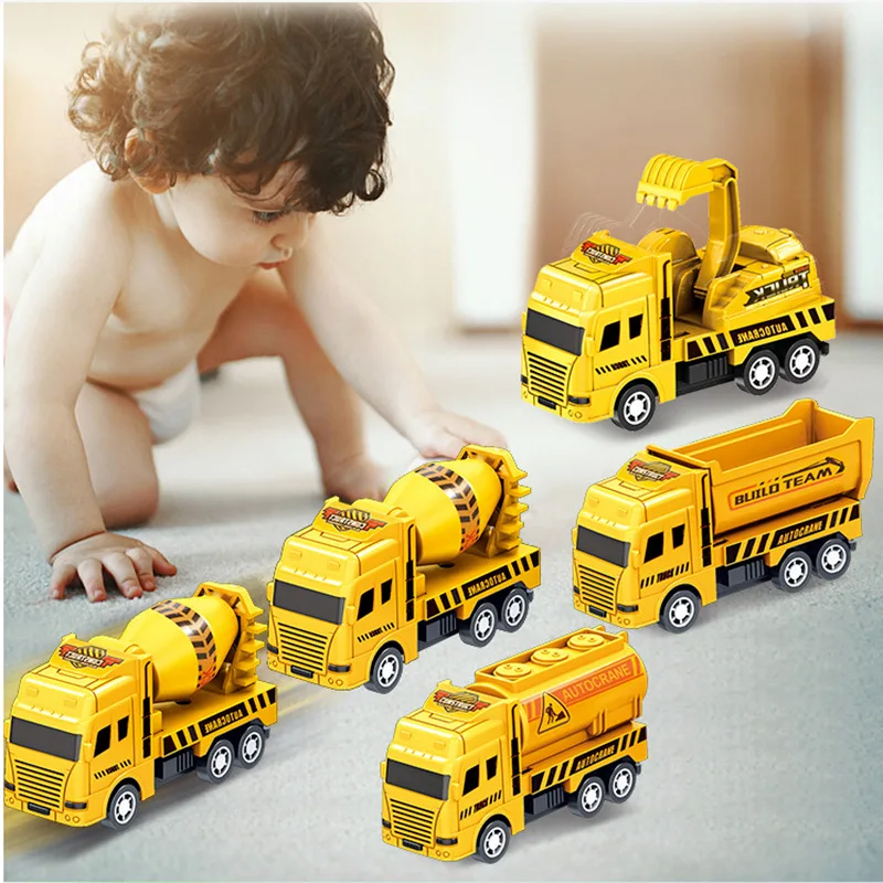 4 Pieces Warrior Engineering Vehicle Model Die-casting Car Toy Excavator Mixer Children's Educational Toys Play Vehicles Models